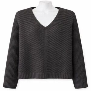 UGG Ribbed V-Neck Sweater Black Cozy Knit Sweater - Large